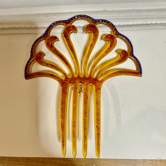 vtg faux tortoise hair comb spanish style blue rhinestones 5 combs 1 hair clip - Picture 2 of 13